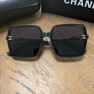 Chanel Black & Silver Square Sunglasses with CC Logo